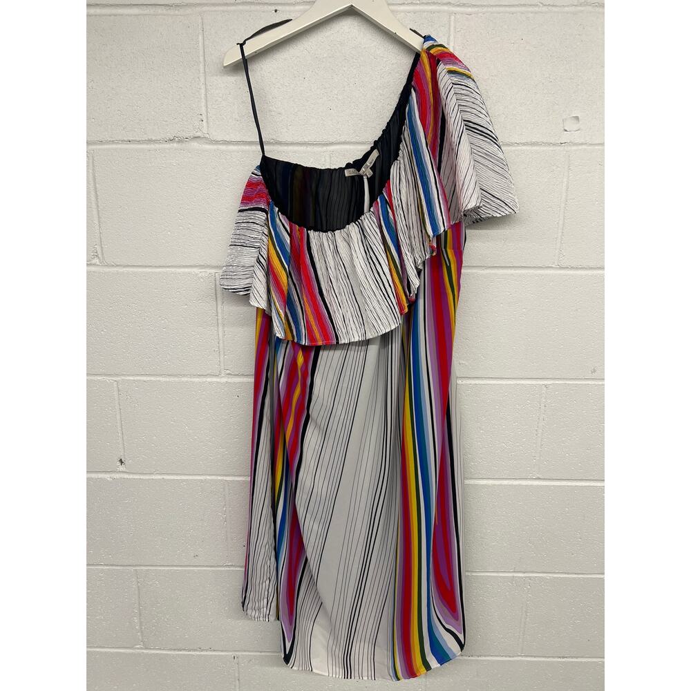 RTR Rachel Roy Plus Size 1X Multicolor Stripe Flounce One Shoulder Midi Dress - Picture 3 of 6
